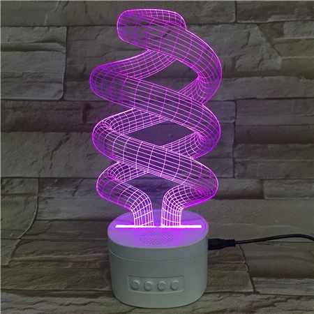 Unique Spiral Lamp 3D LED Night Light, Newest Acrylic Light Bilb Night Lamp With Speaker, Creative Wireless Speaker Nightlight