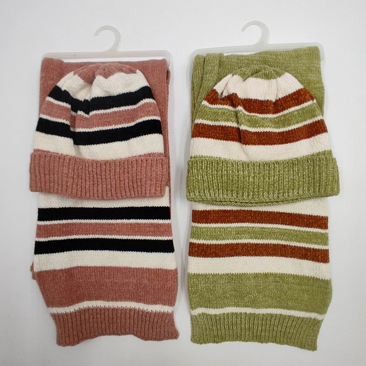 yarn dyed tip hat and scarf set neckerchief jacquard knitted hat stripe cotton neckerchief neckerchief scout custom