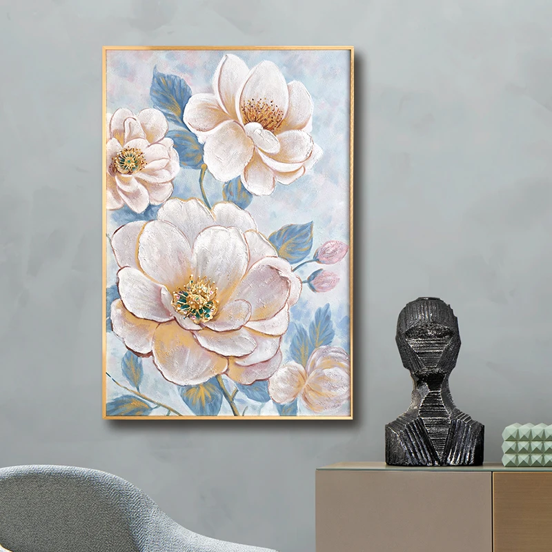 SANLOREN Factory Wholesale Nordic Golden Abstract Flower Wall Modern Style Enamel Craft Handmade Art Wall Painting 80*120*10CM