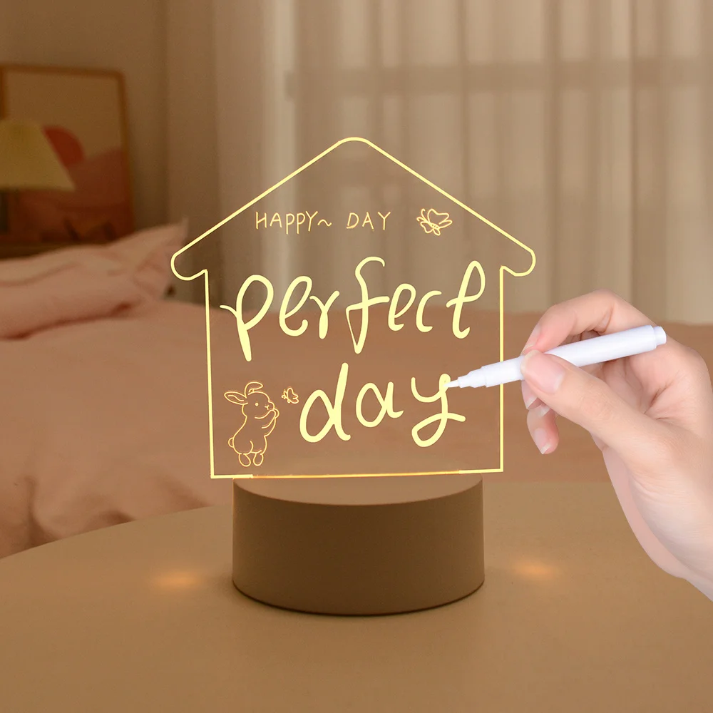 Portable Acrylic Note Board Memo Erasable Writing Board Luminous Night Light Acrylic Transparent Message Board