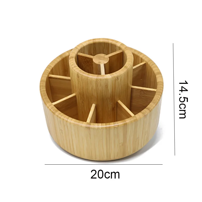 Rotating Pencil Holder with 11 Compartments wooden Office stationary accessories Bamboo Pen Holder 360 degree desk organizer