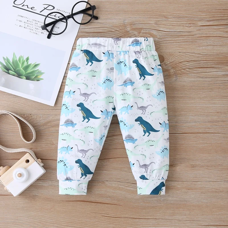 Spring Autumn Baby Clothes Sets Baby Boy Girl Clothes 3pcs Cotton Letter Long Sleeve Romper+cartoon Dinosaur Trousers+hat 3-18M