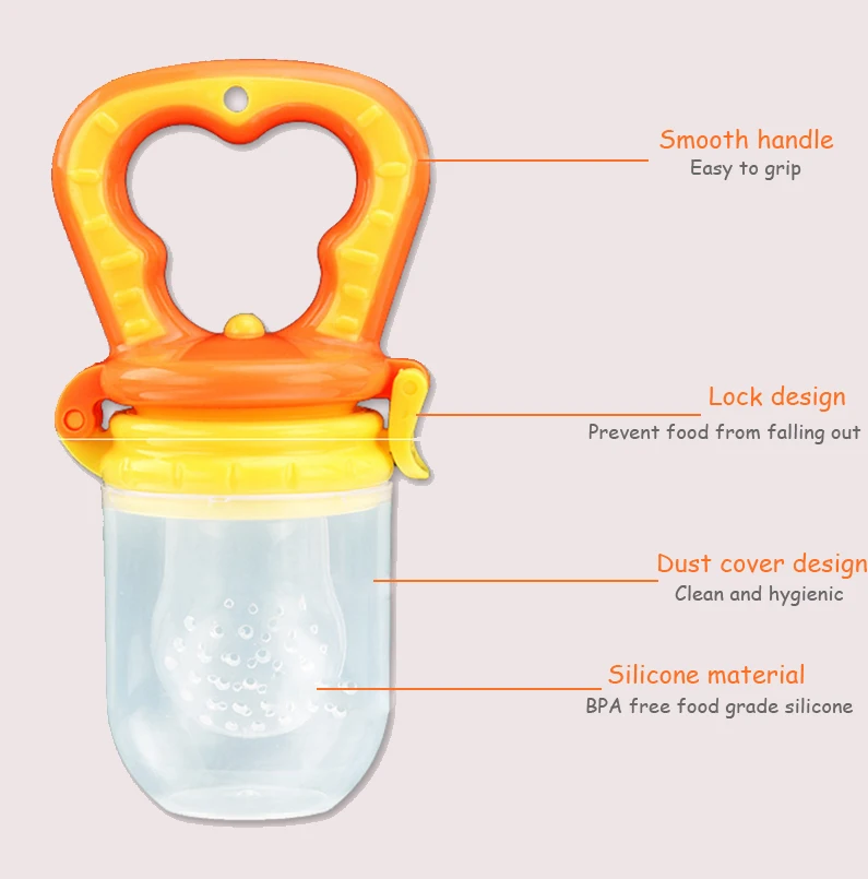 Custom Silicone Baby Product Rattle Fruit Nipple Feeder Teething Food Feeder Soother Fruit Pacifier