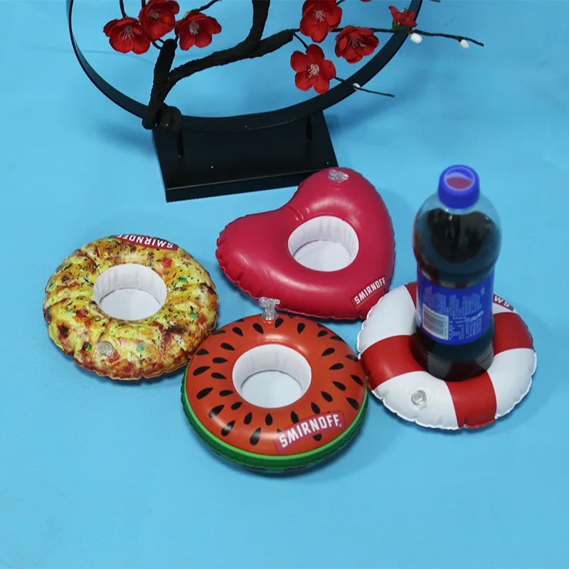 Custom PVC Round Flamingo Floating Beer Drink Holders Beach Float Beverage Coasters Swimming Pool Inflatable Cup Holder