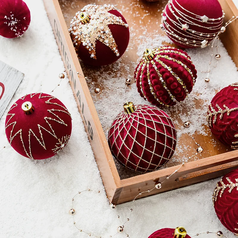 High Quality 8cm Luxury Christmas Ball Velvet Tree Hanging Stars Decorations Foamball Ornaments Green Christmas Baubles