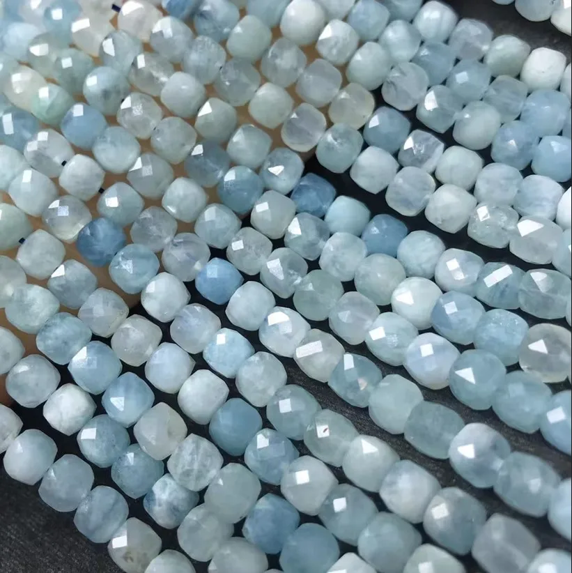 4mm faceted cube square aquamarine loose stone beads