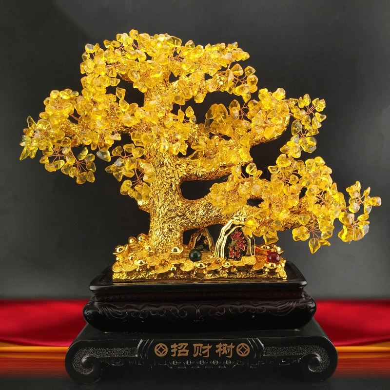 2022 Chinese Traditional Fengshui Home Decoration Luxury Office Tabletop Ornament Wealth Feng Shui Citrine Money Tree