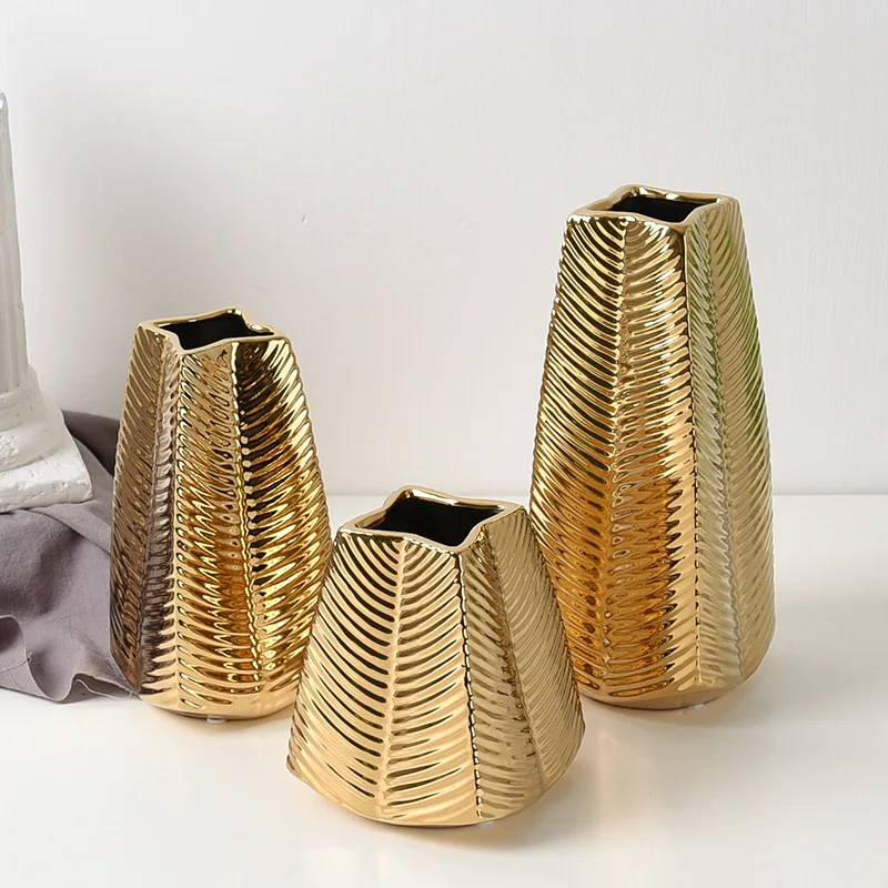 Оптовая Продажа Новый дизайн роскошный свадебный отель Домашний Настольный Декор фарфоровая Цветочная Золотая ваза современные керамические вазы