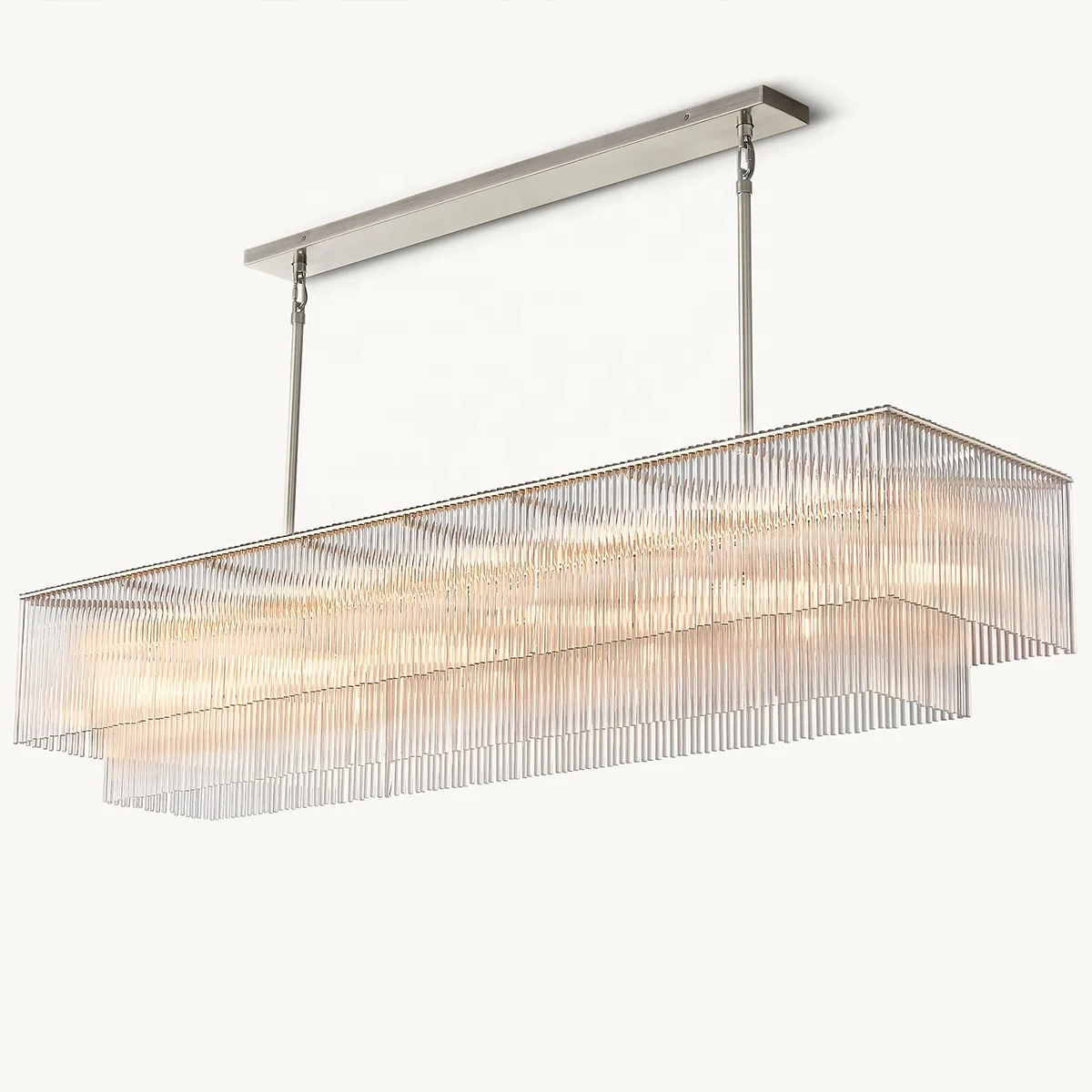 Modern Crystal Glass Rod Pendants Multi-Layer Chandelier Lighting Fixture For Living Dining Room Kitchen Island Foyer Lobby