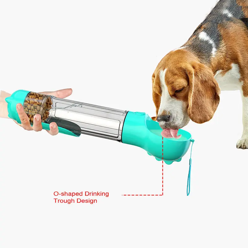 2023 Hot Seller Portable Multi-Function Recycled Water Food Bottle Dispenser Dog Bowl Smart Drinker Pet Feeder With Poop Bag