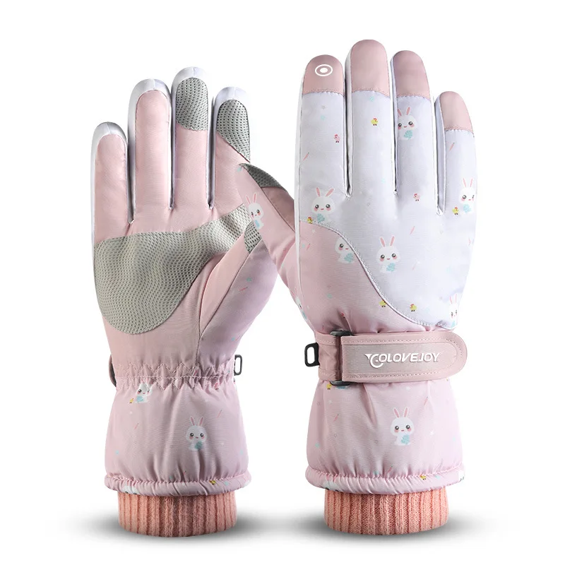 Sports Women PU Leather Waterproof Winter Warm Snowmobile Snow Ski Gloves