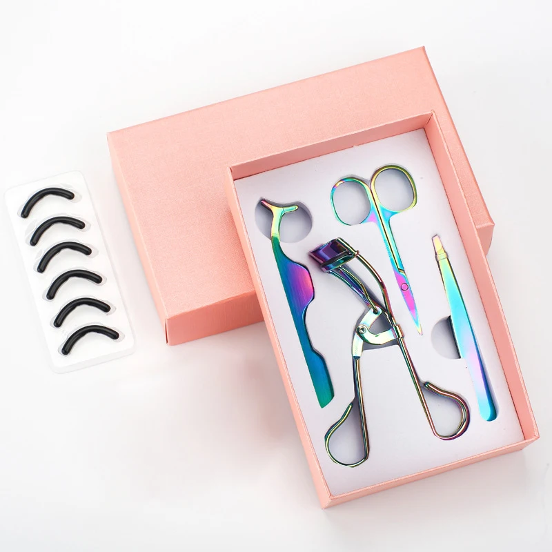 4Pcs Stainless Steel False Lash Applicator 4 in 1 Tweezer Clip Scissor Makeup Tools Professional Grafting Eyelash Curler Kit