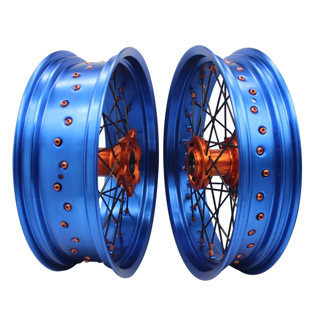 17 Inch 36 Spokes Blue Rim EXC SXF SX 250 300 450 Anodization Alloy Motorcycle Spoke Wheels Supermoto Wheels For KTM