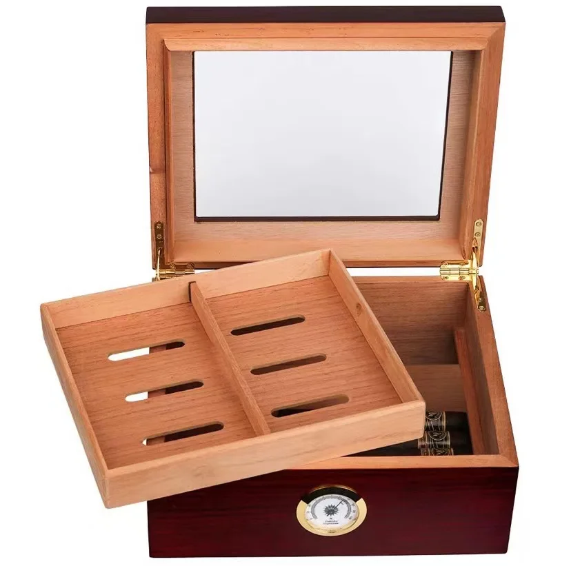 Wholesale Luxury Cedar Cigar Box Ziplock Custom Brand Storage Wooden Case Lock Cabinet Travel Home Mirrored Cigar Humidor