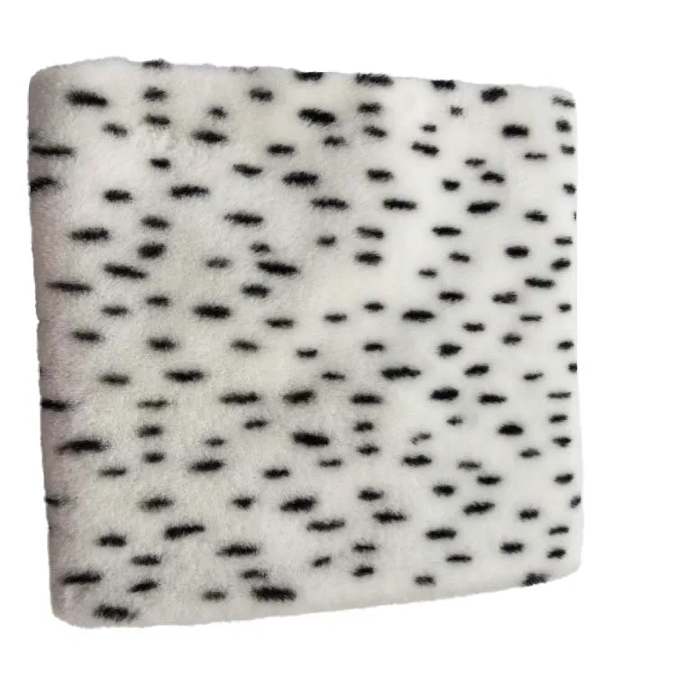 Black and White Short Pile Plush Super Soft Faux Rabbit Fur 100% Poly Fleece Dot Digital Print Fabric