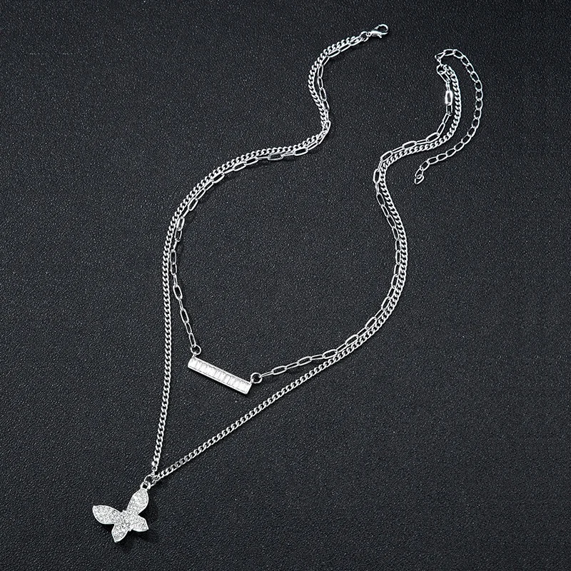 Niche ins wind trend Cuban chain set chain multi-layer chain butterfly fashion pendant men and women jewelry