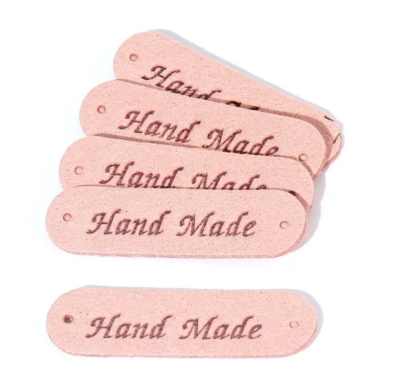 Handmade PU Leather Tags Handmade Embossed Tag Labels with Holes for DIY