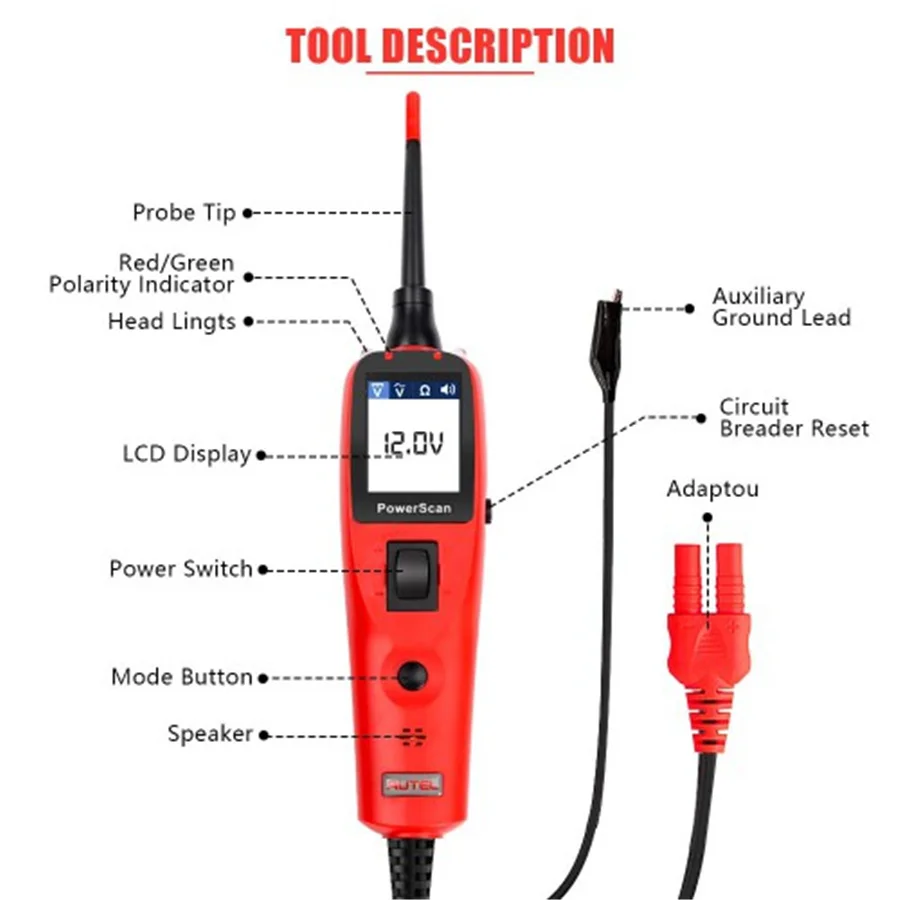 Autel PowerScan PS100 Electrical System Diagnostic Tool Automotive Circuit Tester Power Circuit Probe Kit