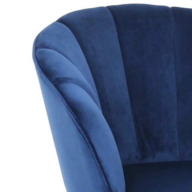 Modern luxe royal blue velvet accent chair with matel legs for living room