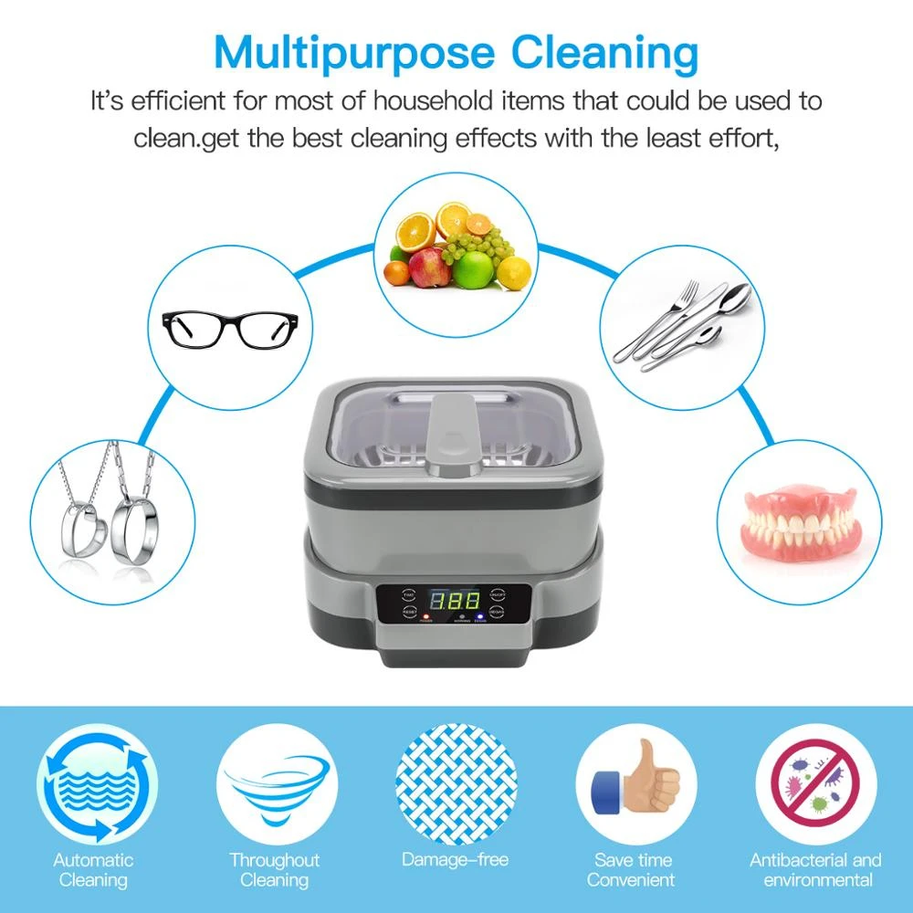 Large Capacity 1200ml Ultrasonic Cleaner Bath Tank Jewelry Cutters Tools Cleaning Vegetables Fruit Washing Machine