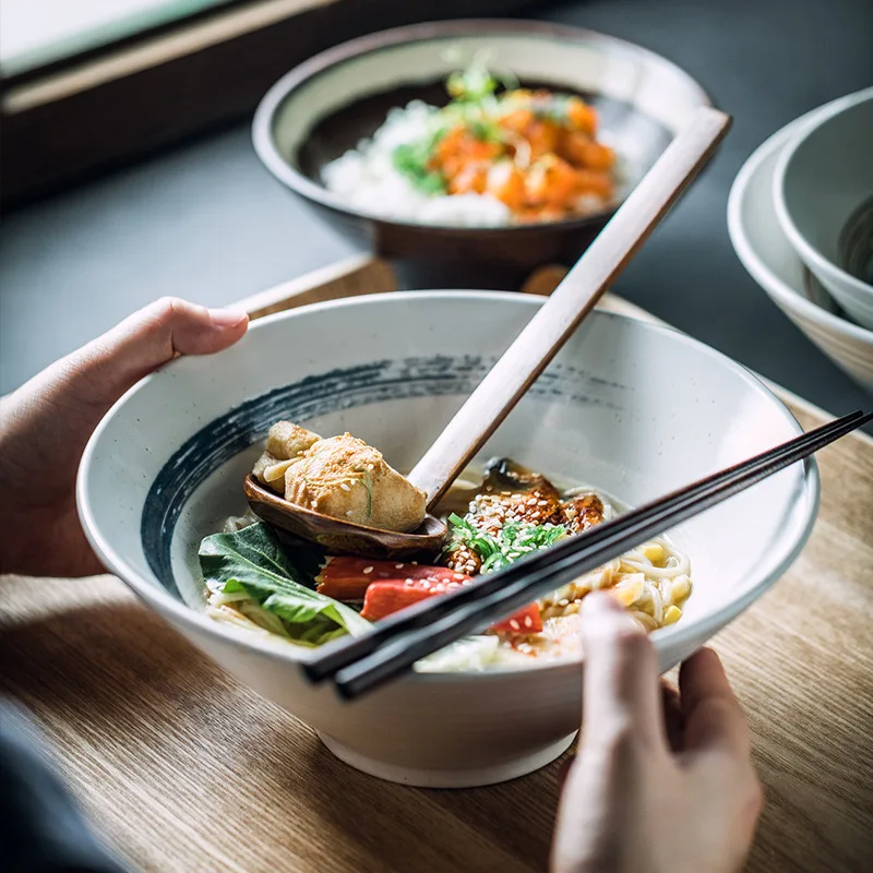 Hot Selling Large Porcelain Noodle Bowl Japanese Noodle Soup Bowls Japanese Ceramic Ramen Bowl