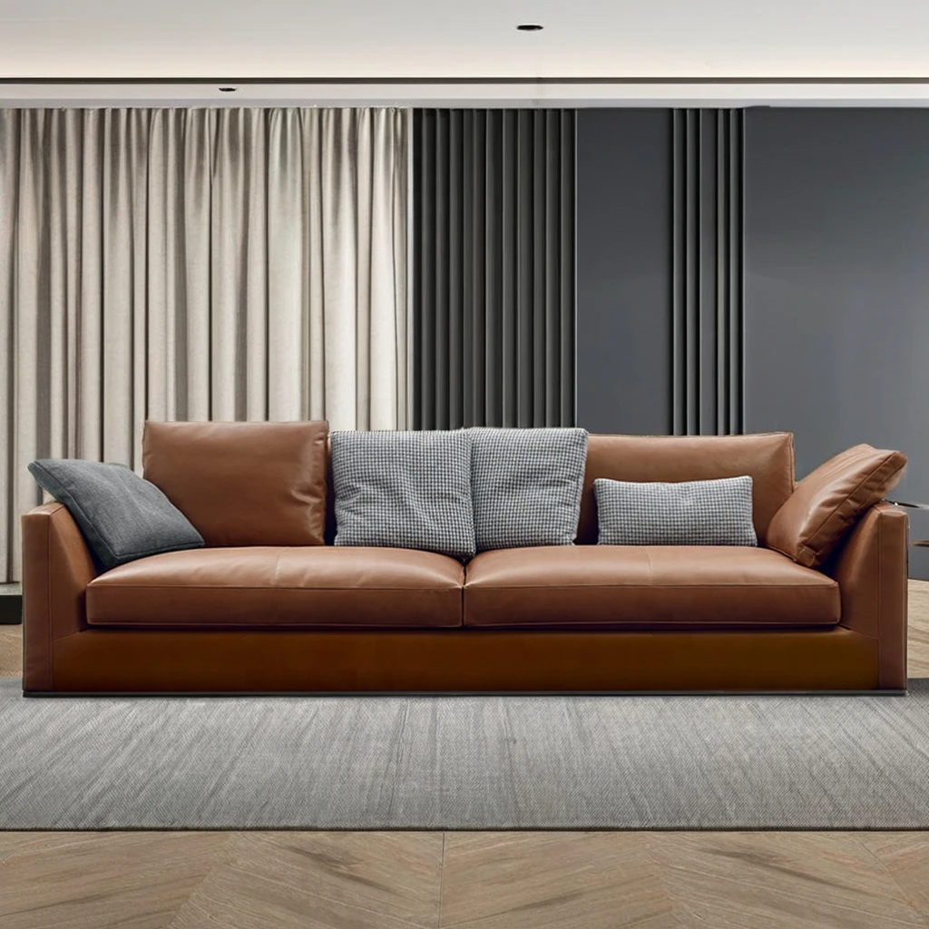 Italian Design Leather Sofa Set for Home Villa Hotel Lobby & Living Room-Custom 2/3/4 Seater Modern Couch