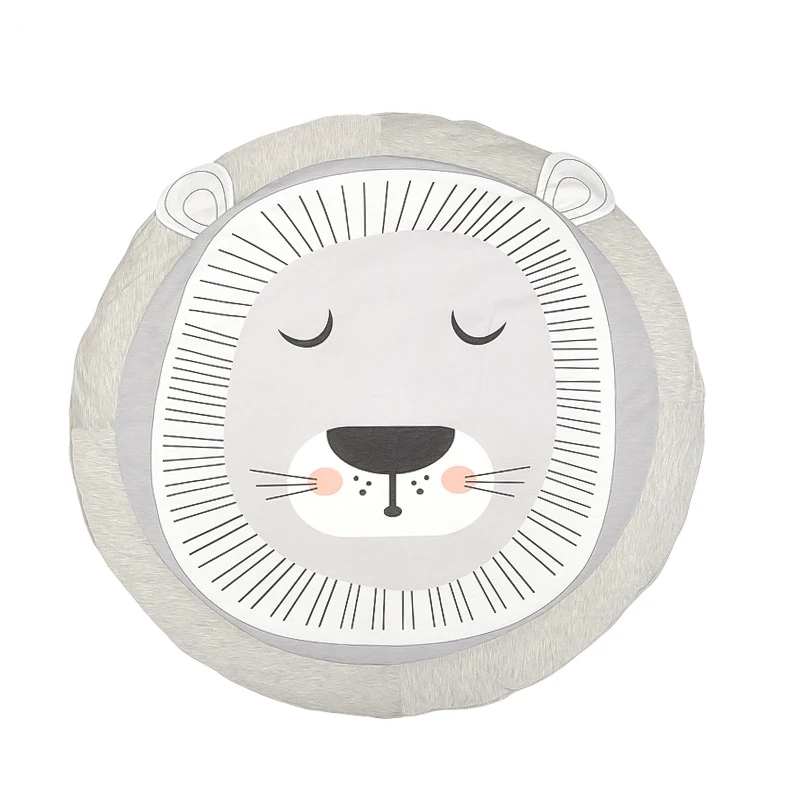 Amazon hot sale Cartoon Animal Lion Baby game mat Machine washable Cotton Foldable soft Kids Creeping playmats
