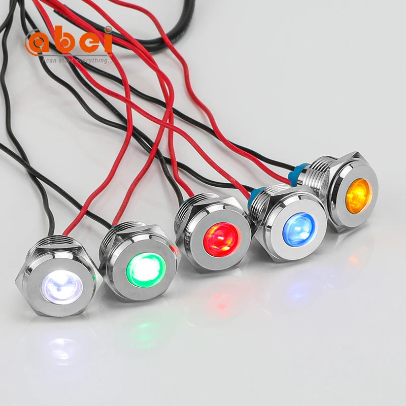 ABEI Blue Red Green Yellow White 12v1 Luminous lamp 16mm concave metal led Indicator Light for car