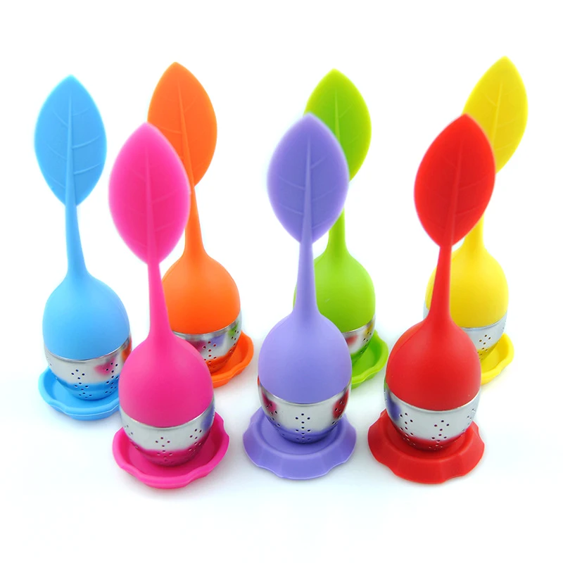 Amazon Hot selling leaves shape coloful contracted 304 steel bottle silicone tea infuser