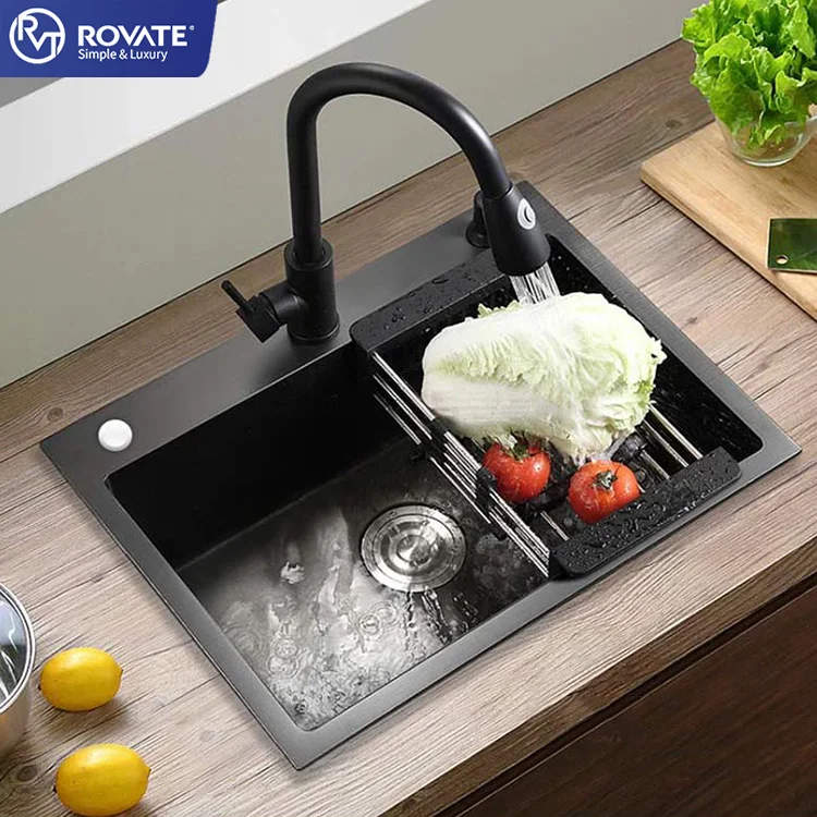 ROVATE modern stainless steel undermount kitchen sink single hidden kitchen China sink deep corner kitchen sink