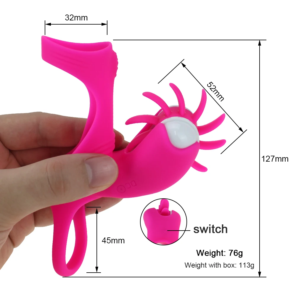 Free Custom Box - Oral Adult Products Penis Ring Vibrator Rotation Tongue Licking Clitoris Stimulator Male Silicone Cock Rings
