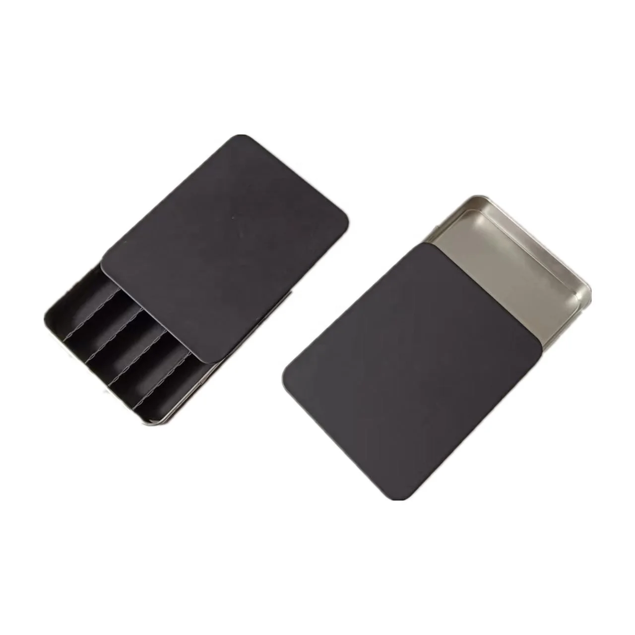 Wholesale Child Resistant Tin Case with Sliding Top in Matte Black for 5 Pack of 0.35g or 0.5g Rolls 95x75x13mm