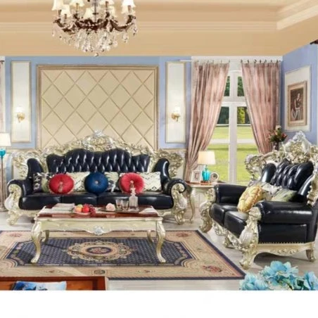 
European classical solid wood carved flower livingroom royal sofa set 