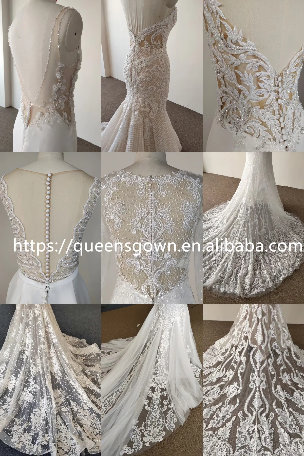 Real Photo Bridal Gown Tulle beading Lace Pattern Elegant Bling Wedding Dress  sleeve Ball Gowns