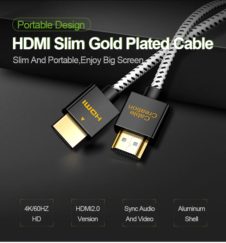 CableCreation High Speed HDMI 2.0 Cable 3D 4K UHD 18Gbps Ultra slim hdmi HDR Gold HDMI Cable  10ft