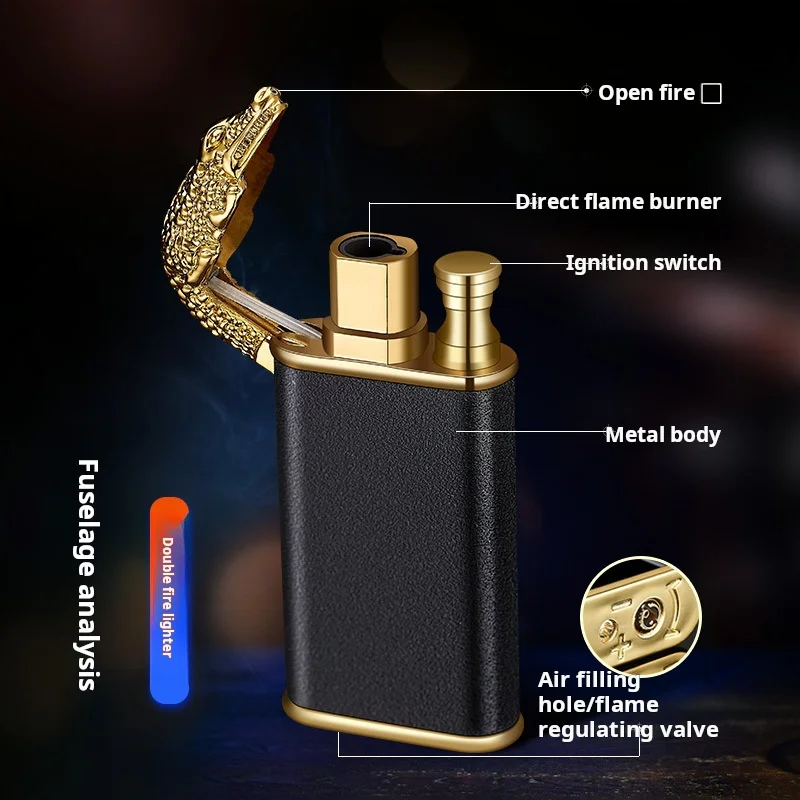 Alligator Dolphin Metal double fire switching lighter direct direct fire conversion inflatable torch lighter