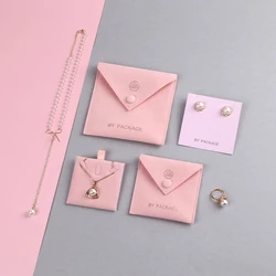 Custom New Design Small Pink Envelope Velvet Jewelry Pouch Packaging Gift Bag Wholesale