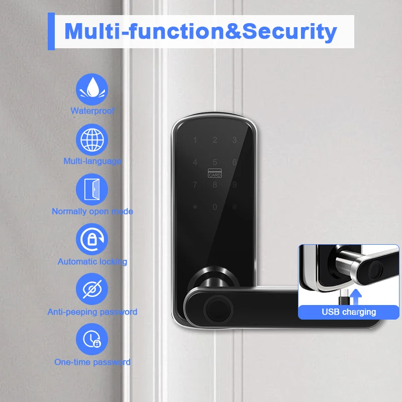 Wholesale Tuya WIFI APP Smart Door Lock Aluminum Fingerprint RFID Digital Lock Handle Keyless Apartment Hotel Home Room