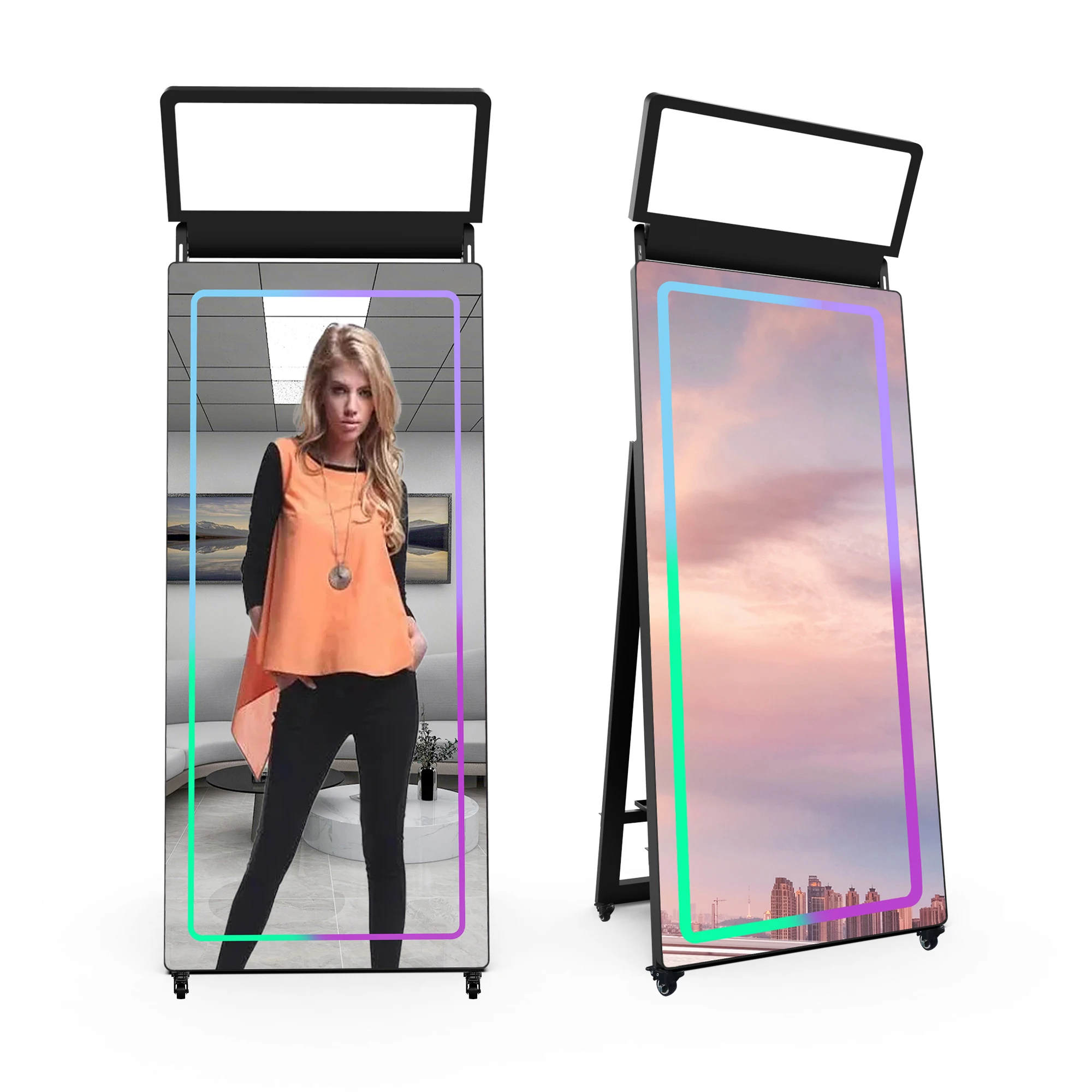 Wedding Modern Portable Digital Circle Magic Trade Show Smart Antique Mirror Photo Booth Items Flight Case Mirror Booth