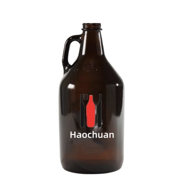 2 liter large capacity liquor unique shape empty amber beer wine glass bottles for sale