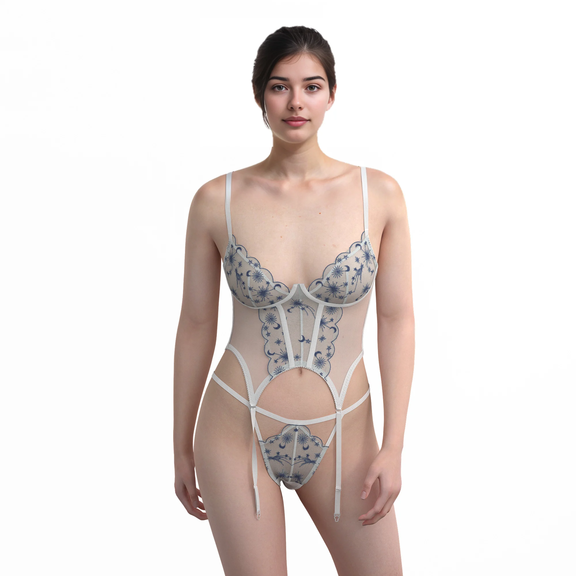 Best Selling Hot Sexy New Design Transparent Bra Panty Set Satin Exotic Lingerie Women Sleepwear Nylon Bra and Panty Set