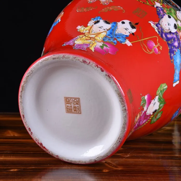 Chinese red large general jar  ceramic floor to ceiling large vase  wealth auspiciousness  indoor decoration foyer ornaments
