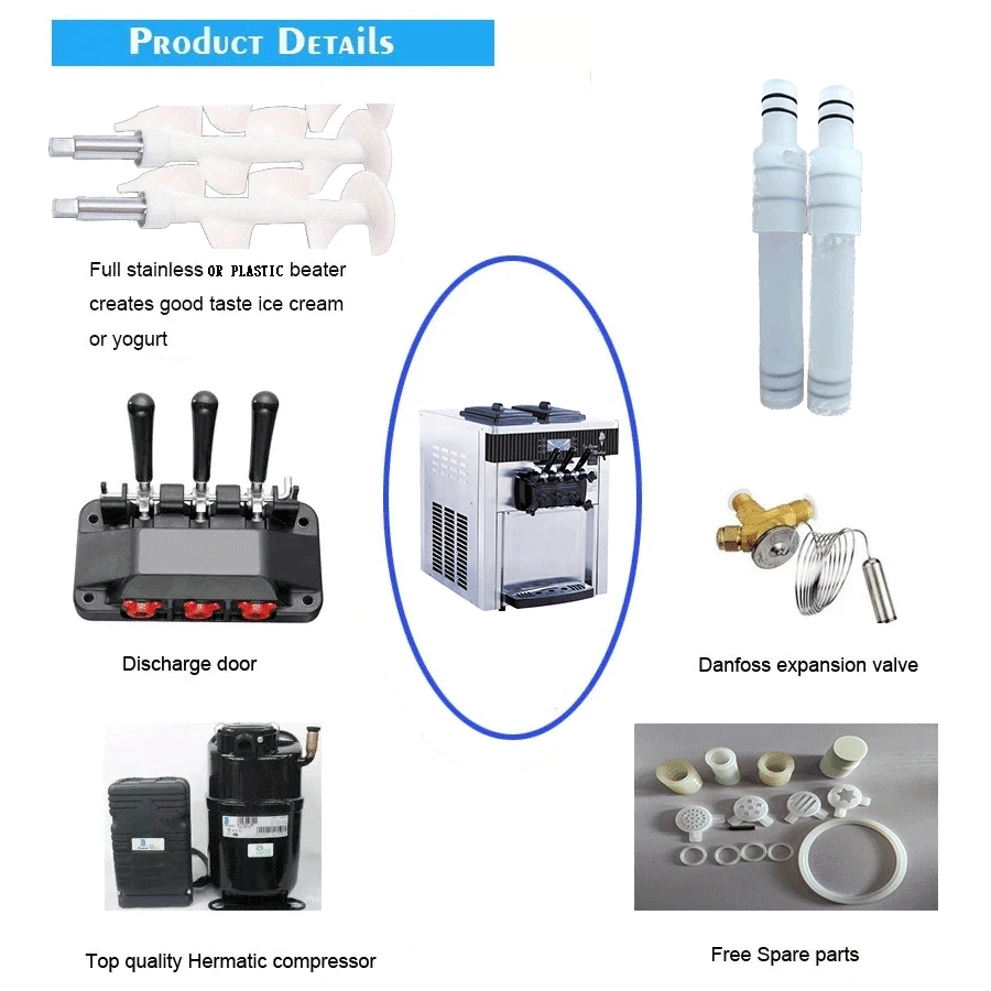 Ice Cream Making Machines Automatic Table Top 3 Flavors Yogurt Commercial Soft Serve Ice Cream Makers For Food truck Prices