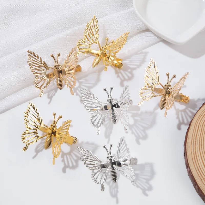 Wholesale 3 metal Colors Moving wings girls hair clips cute metal butterfly duckbill clamp hair clips