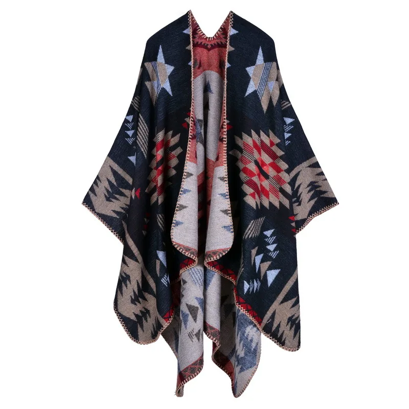 2022 Hot Selling Reversible Shawl Poncho Double Faced Tassels Oversized New Fashion Style Lady Women