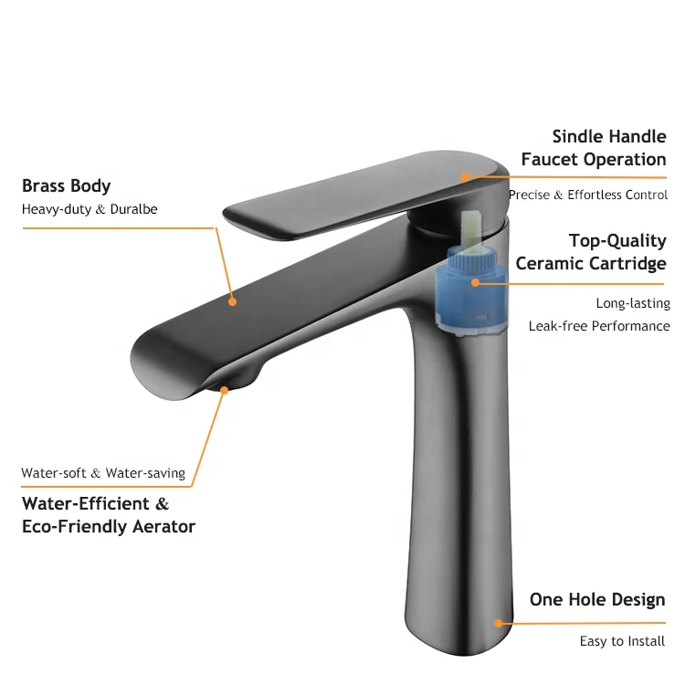 Bathroom Faucet One Hole Mixer Tap Deck Mount Gun Grey Tap Single Handle Lavatory Basin Vanity Sink Faucet