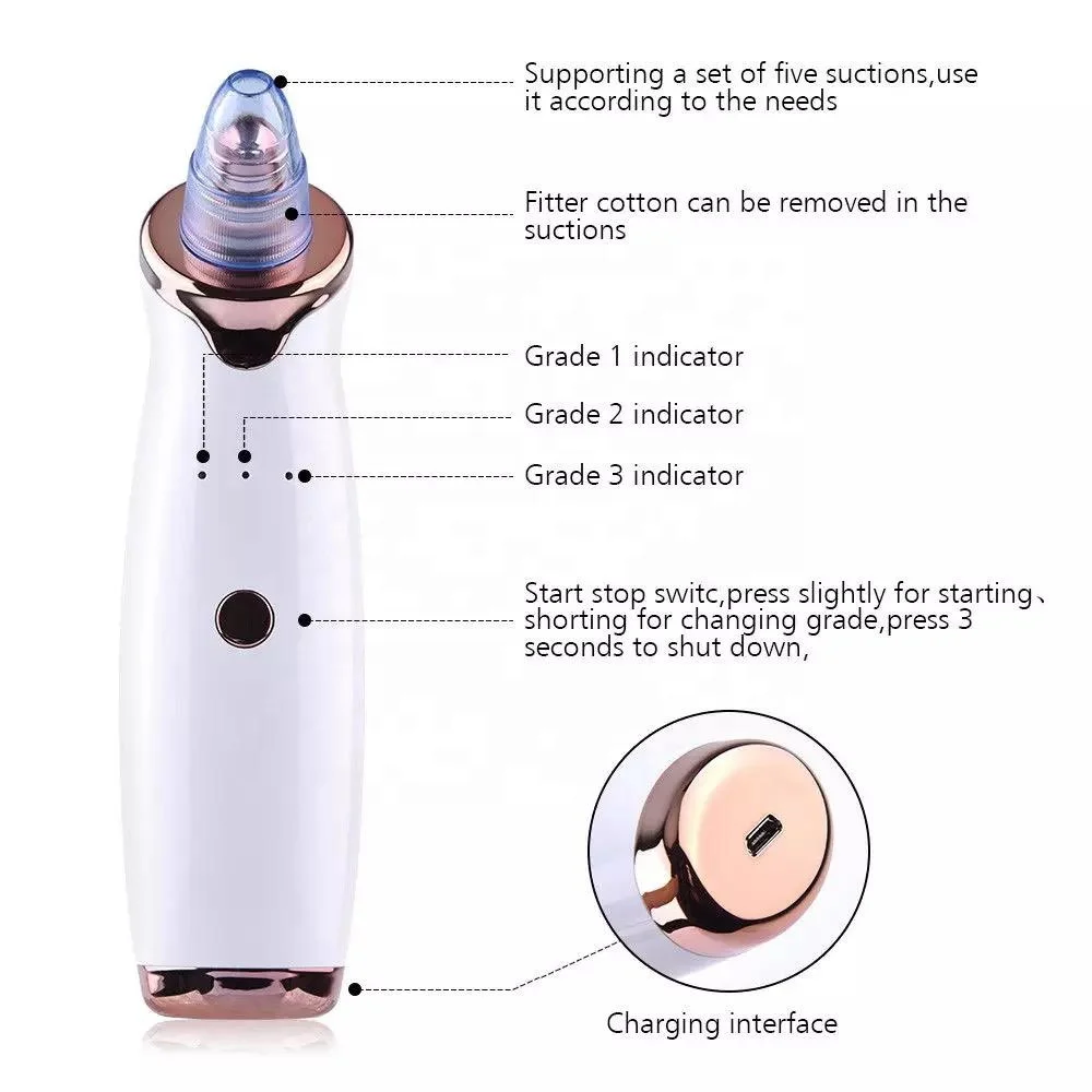 Facial Massage Electric Five Suction Pore Cleaner Dermabrasion Pore Skin Cleaner Vacuum Suction Blackhead Remover