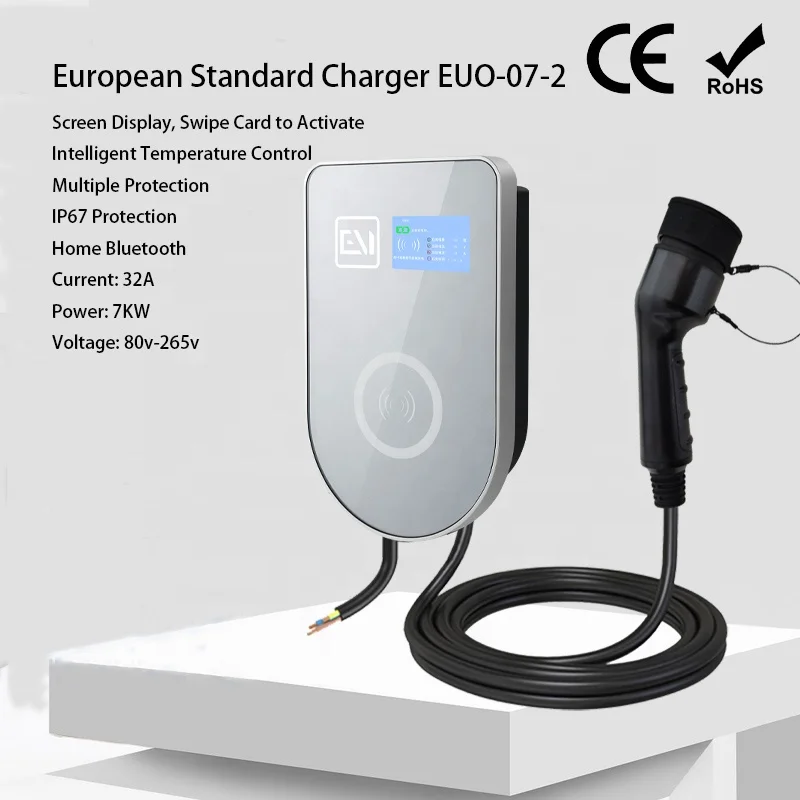 EV Charger ZR-EUO07-2 European standard Charger with 3.5-inch LCD 230V 32A 7KW Home bluetooth Charging