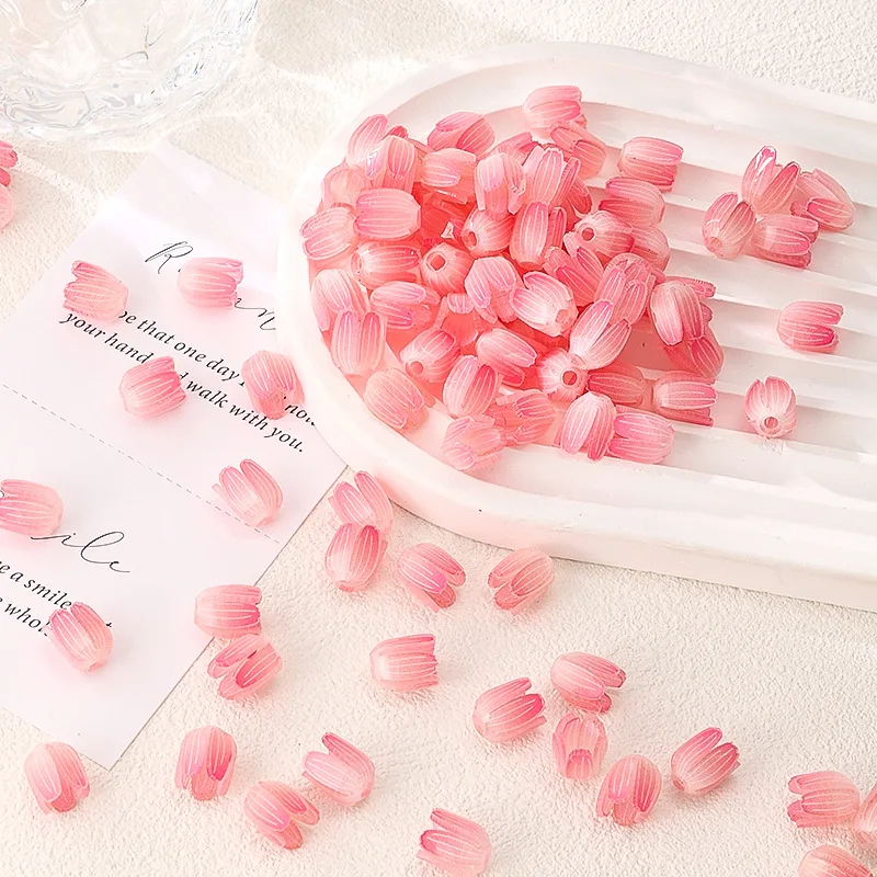 Resin Tulip Leaf Colorful Beads Flower Shape Loose Spacer Bead for Jewelry Making DIY Bracelet Necklace Accessories