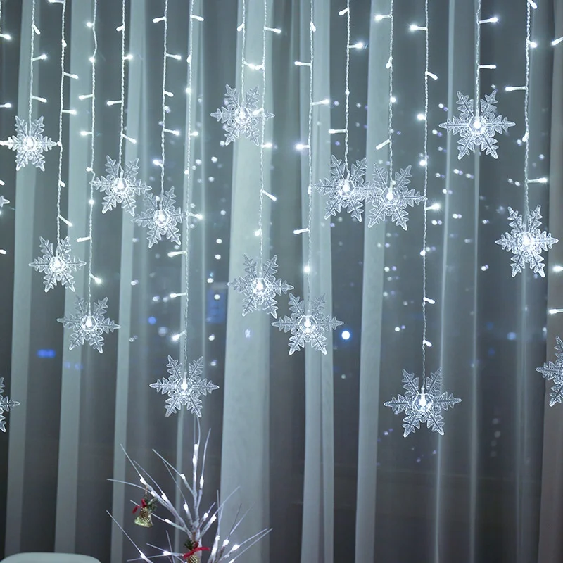 Snowflake Window Curtain Christmas  Lights Icicle Fairy String Lights Outdoor Garland Home Party Garden Decoration